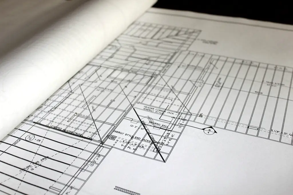 Engineering plan drawings laid out for review