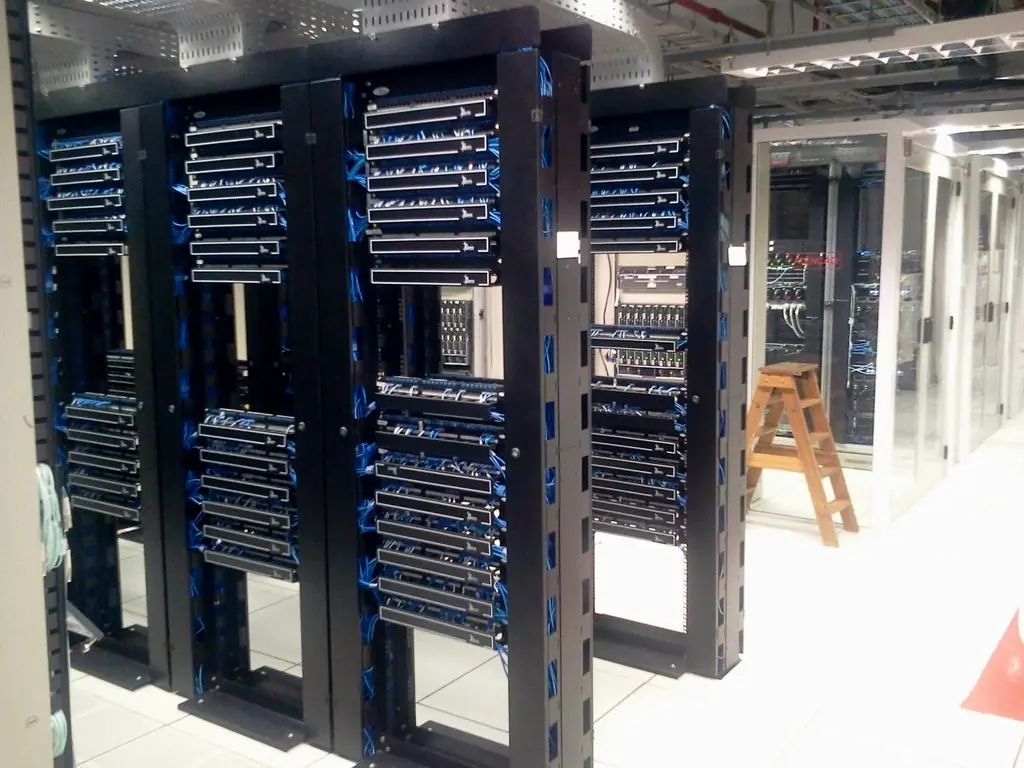 Network and server racks in a technical room